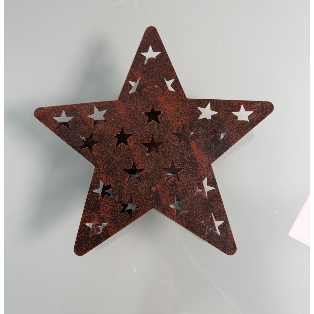 Rustic Metal Star Lantern Candle Holder Star Cut outs Inner Square Compartment